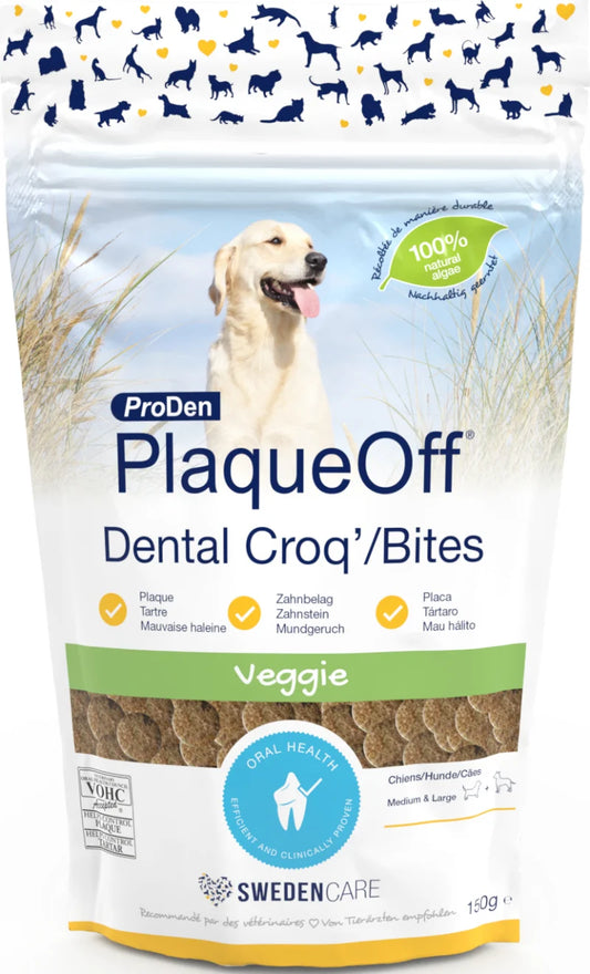 PlaqueOff Sanck Dental Croq para perros grandes - 150 Grs. medianos y grandes. Elimina la placa, el sarro y el mal aliento.