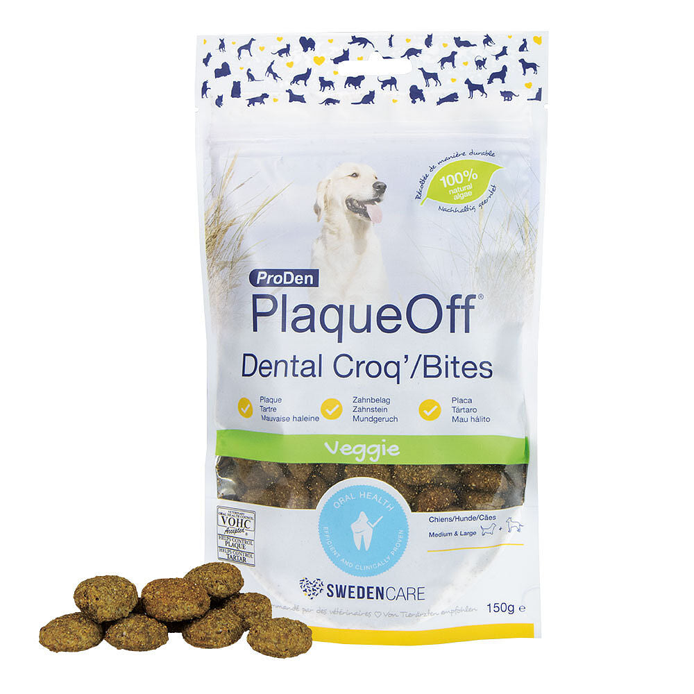 Proden PlaqueOff Dental Bites - Snacks para perros medianos y grandes>10kg (150g)