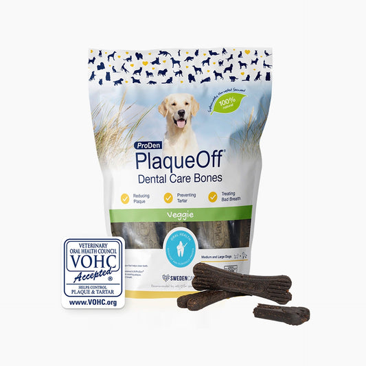 PlaqueOff huesos para perros 100% vegetal - 13 huesos 485 Grs. Elimina la placa, el sarro y el mal aliento.
